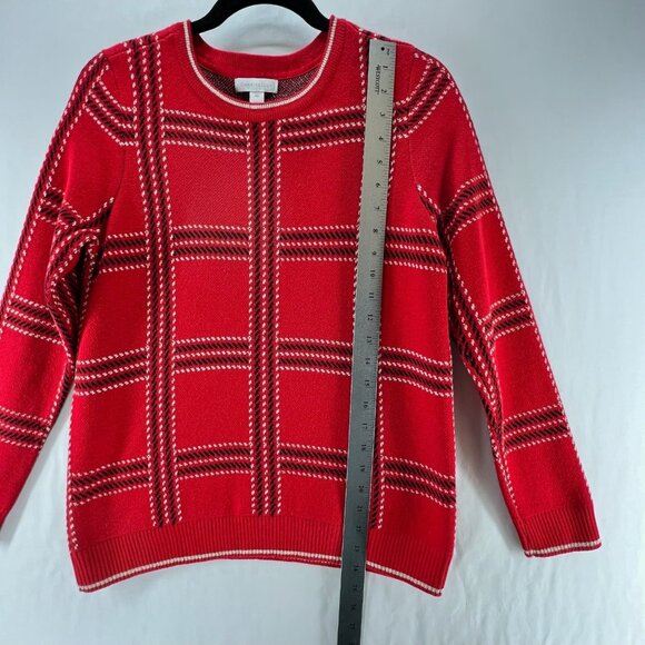 Charter Club Plaid Sweater Womens PM Crewneck Pullover Long Sleeve Holiday Red - Picture 9 of 12